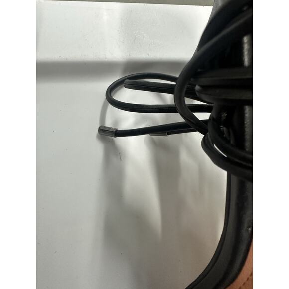 Lonia Black Vegan Leather Open Toe Chain Tie Up Ankle Strap Sandal, 13 - Picture 4 of 11